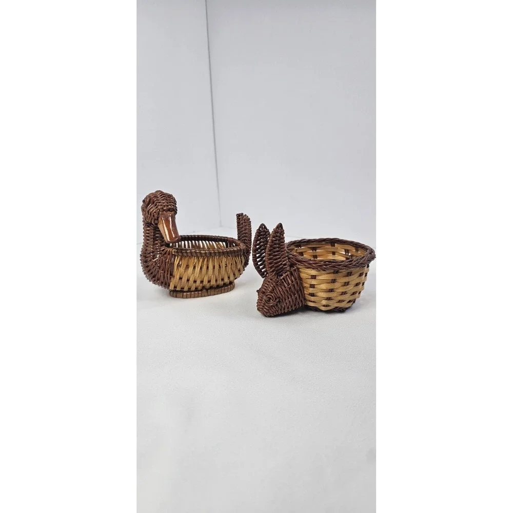 Vintage Wicker‎ Bunny & Duck Mini Baskets Set Easter Farmhouse Decor